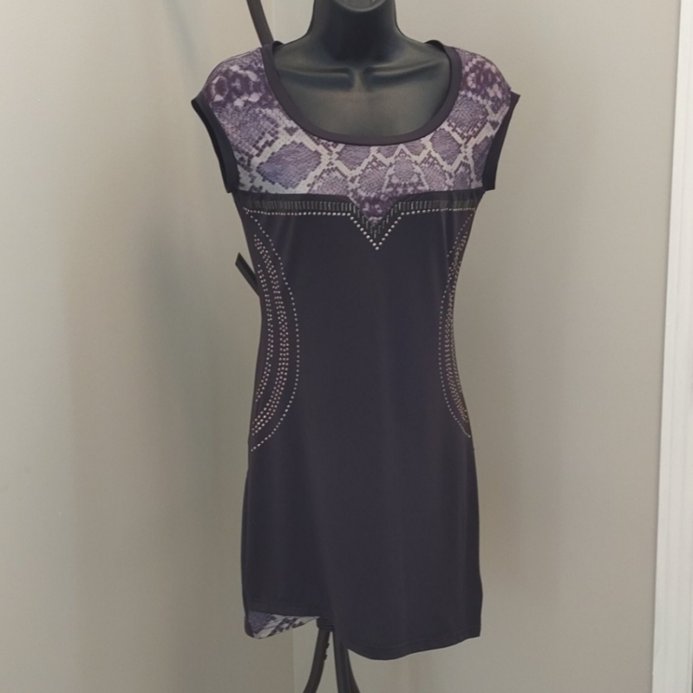 Treasure Rock mini dress in grey snakeskin studded